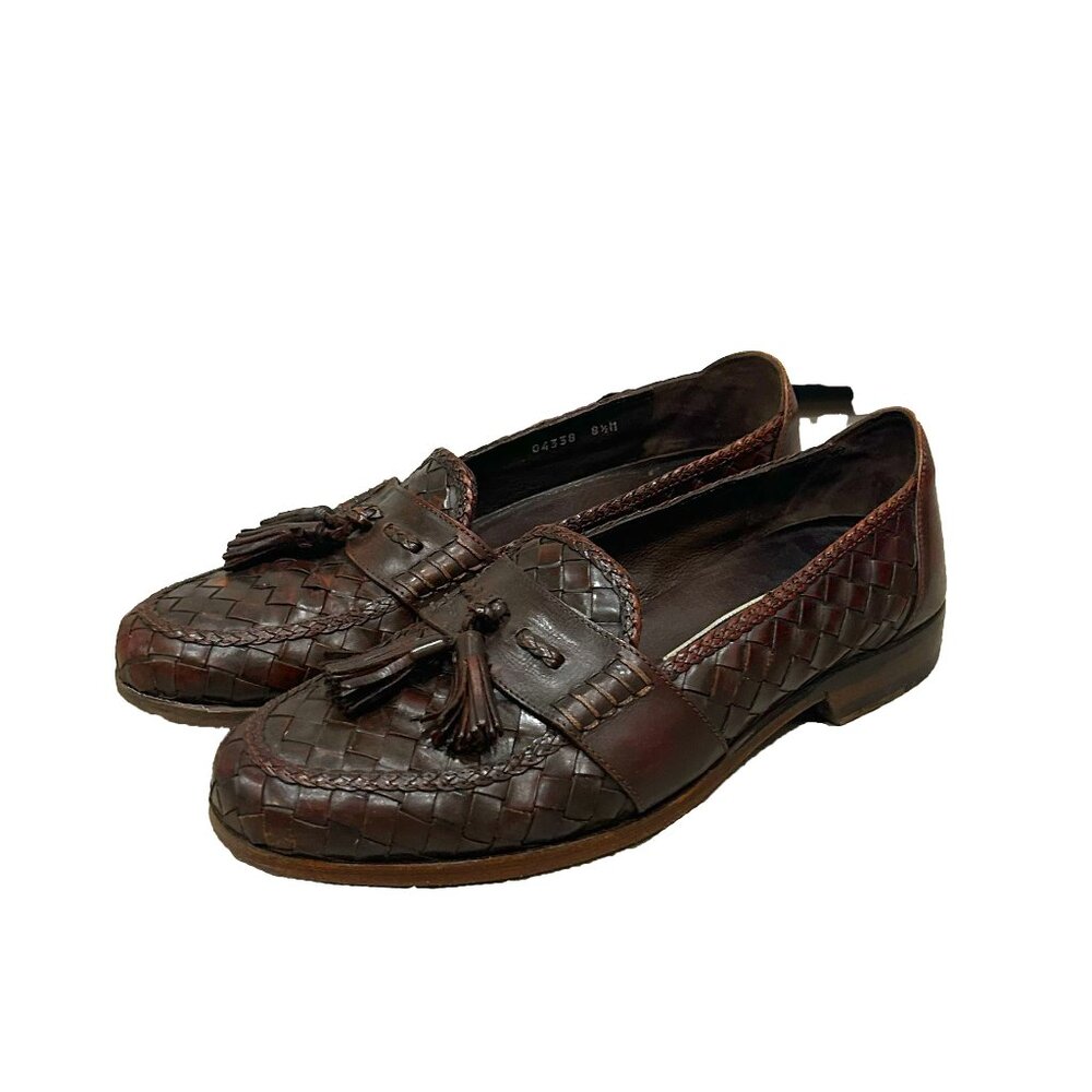 Bragano Brown Woven Leather Loafers 8.5 Italian Made in Italy